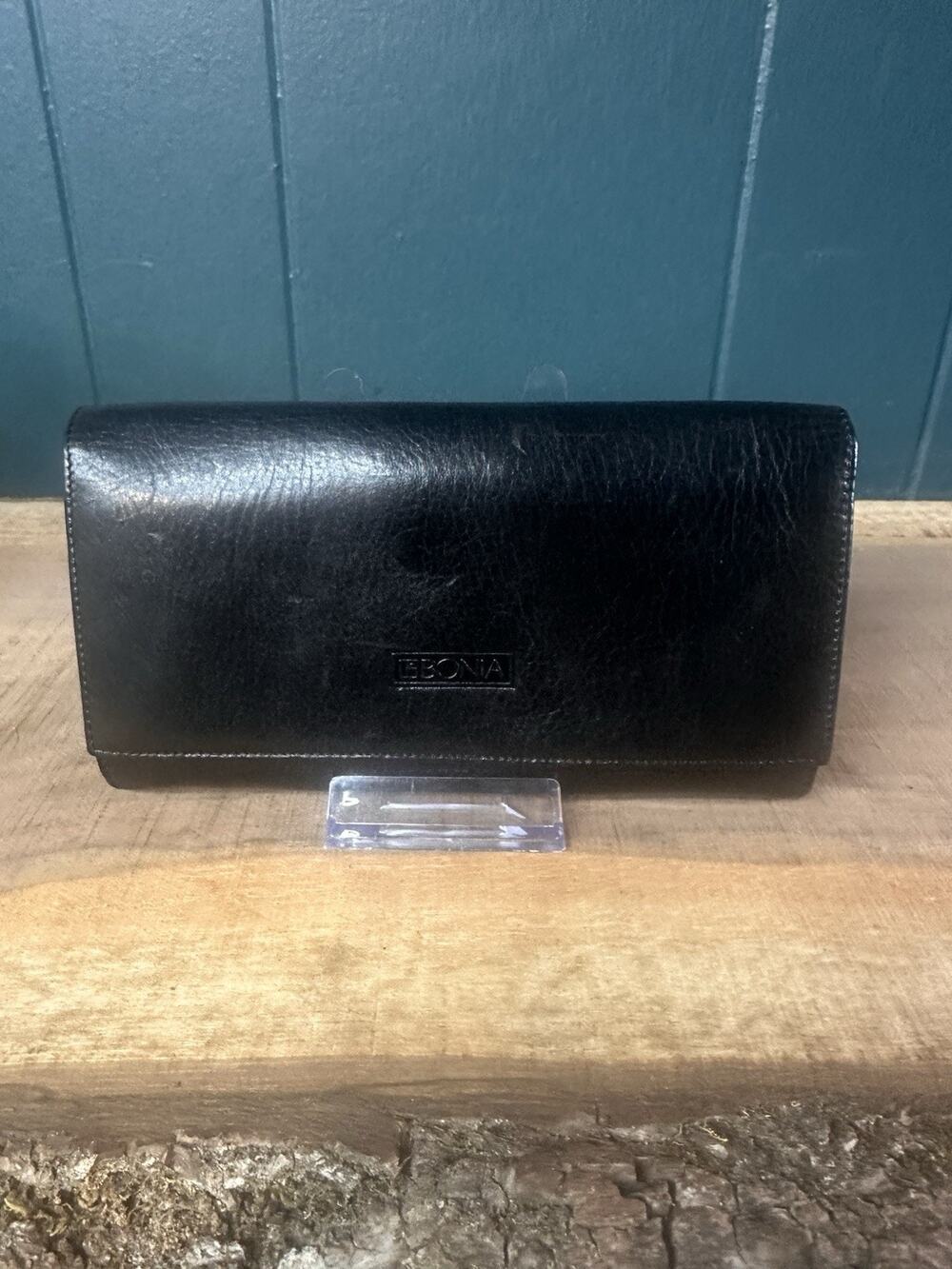Bonia Black Leather Long Wallet Snap Closure Vintage Designer Italy Inspired COA